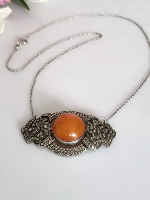 Phantastisches antikes Collier Silber 800, Amber Butterscotch Bernstein 3