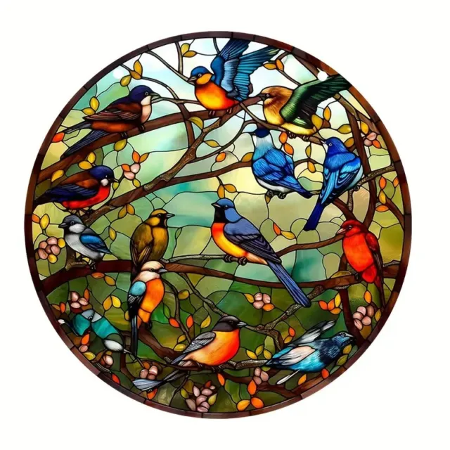 Suncatcher Spring Birds Bluebird Robin Chickadee Faux Stained Glass Acrylic