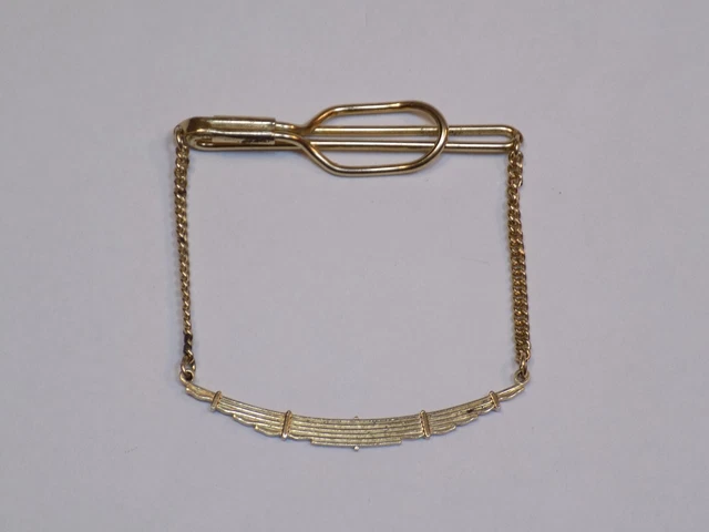 Tie Tack Clip Clasp Moog Industries Gold Metal Chain Vintage Mid Century Modern