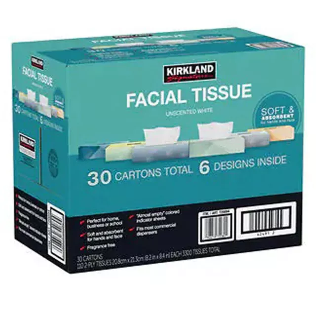 Kirkland Signature Facial Tissue, 2-Ply, 110-count, 30-pack Hand Face Napkins