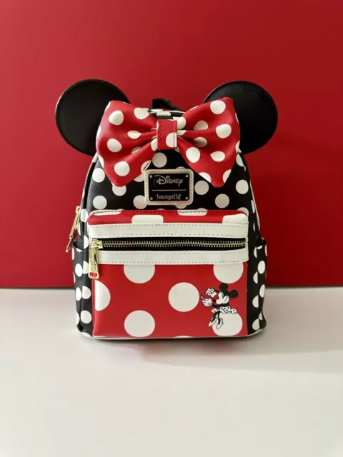 Loungefly Disney Minnie Mouse Black and Red Polka Dot Mini Backpack - NWT.