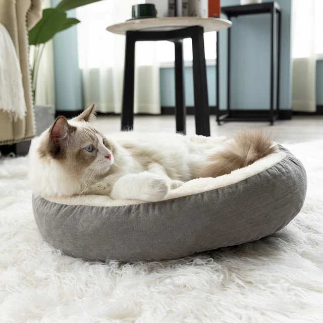 Pet Dog Cat Bed Donut Plush Fluffy Soft Warm Calming Bed Sleeping Kennel Nest
