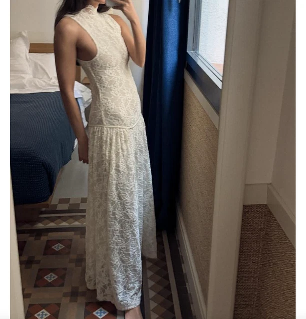romance language light blue backless lace dress A Line Open Back Light Blue Lace Long Prom Dress, High Slit Light Blue   abcprom