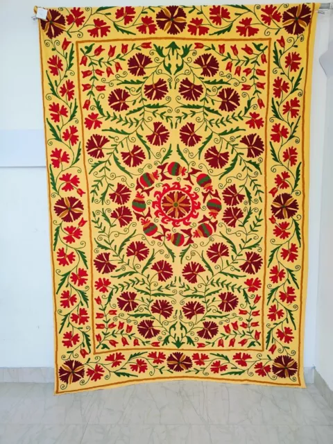 Suzani Hand Embroidered Quilt Twin Bedding, Vintage Blanket, Bohemian Throw