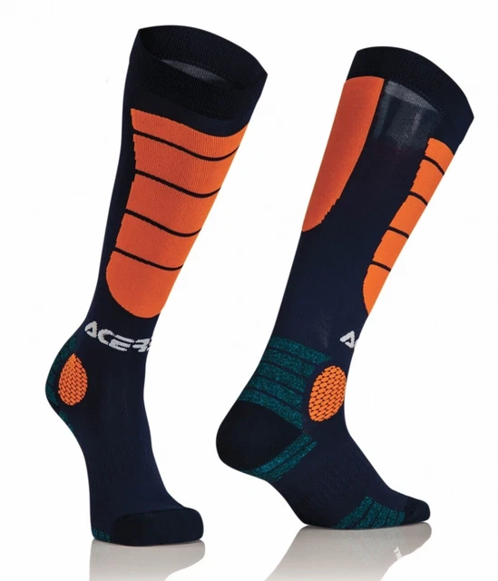 Calze Moto Off Road Cross Enduro Termiche Rinforzate Impact Blu Arancio 42/44