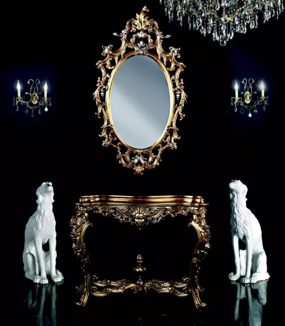 Konsolen Tisch Kommode mit Spiegel Luxus Möbel Set Konsole 2tlg. Made in Italy