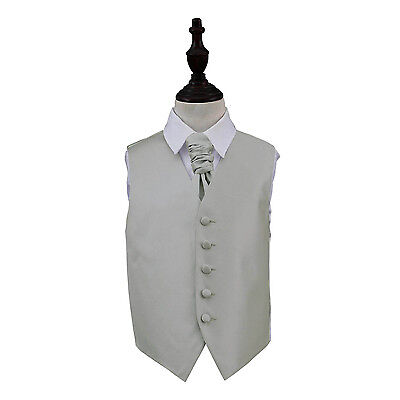 DQT Plain Solid Check Silver Boys Wedding Waistcoat & Cravat Set