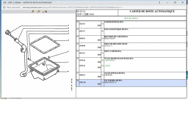 JOINT DE CARTER d'huile BVA ZF 4HP14 Peugeot 205 305 309 405