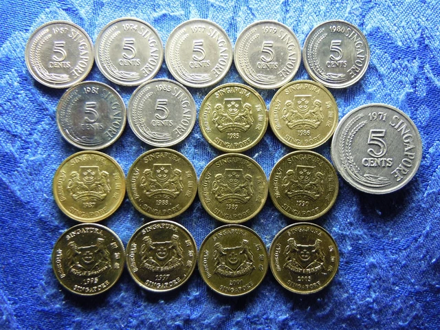 SINGAPORE 5 CENTS 1967-2003 (16) see description