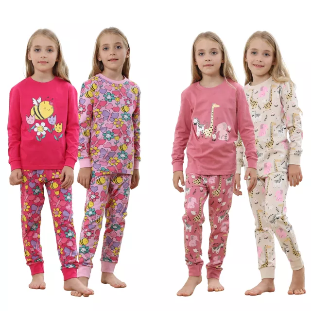 Girls Pyjamas Pjs Nightwear 2 Pack Set Loungewear Cotton Long Sleeve 1.5-6 Years