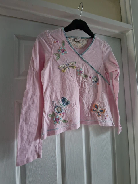 BNWOT Next Pink Cotton Long Sleeve Top Embroidery & Applique Front & Back Age 12