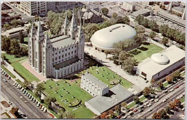 Aerial View Temple Square Salt Lake City Utah Mormon Church UT Vintage Postcard