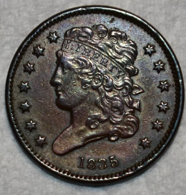 About Uncirculated 1835 Classic Head Half Cent, Well-Struck specimen.