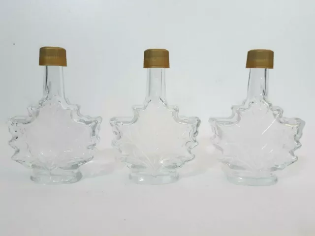 Glass Maple Leaf Bottles Containers Clear Lot of 3 Decor Kitchenware Crafts EUC