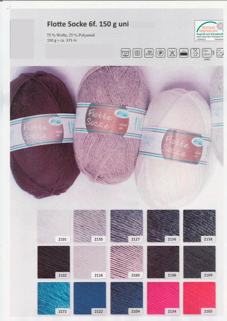 "Rellana Flotte Socke 6fach uni" 150g Sockenwolle Strumpfwolle mulesingfrei