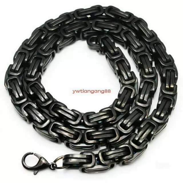 8"-40" Heavy Hotsale Black 316L Stainless Steel MenS Byzantine Chain Necklace