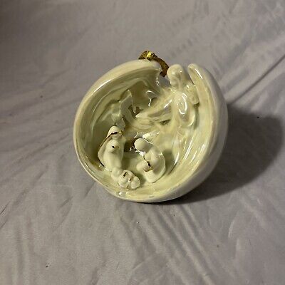 Nativity Angel Ornament Christmas White Porcelain With Gold Trim
