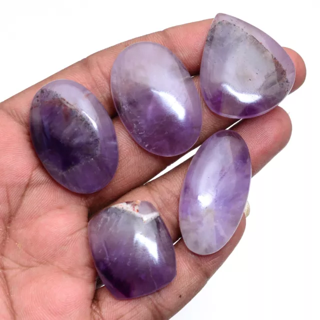 5 Pcs Natural Amethyst 28mm-38mm Untreated Cabochon Loose Gemstones Lot~244 Cts