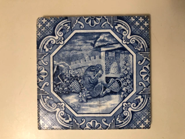 victorian transferware tile Bear with Beehive Stoke On Trenton no. 2