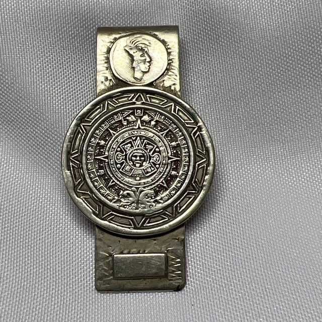 Vintage Silver Aztec Calendar Money Clip