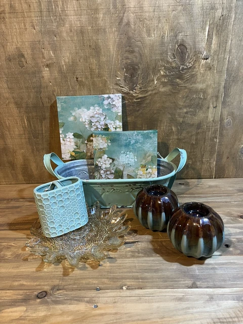 Lot of Beach Bathroom Decor 7 Items Blue Nautical Coastal Theme Shabby Chic