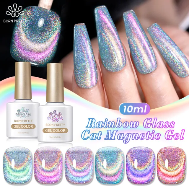 BORN PRETTY 10ml Double Light Regenbogen Glas Katze Magnetic Gel Sparkling Farbe