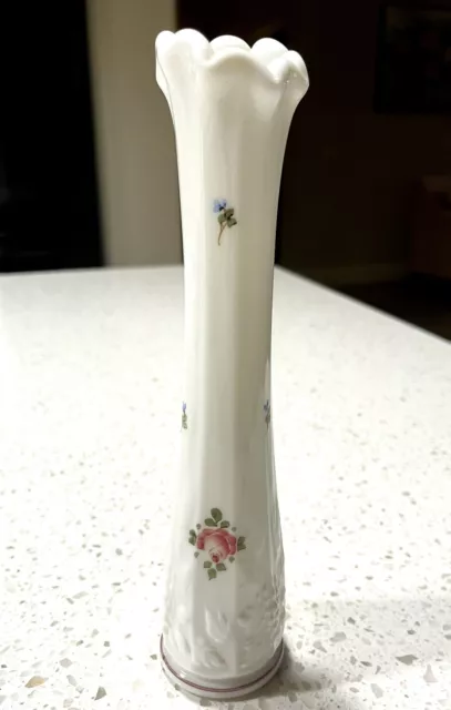 VTG Westmoreland Milk Glass Swung Bud Vase  Paneled w/ Hand Painted Roses EUC 9”