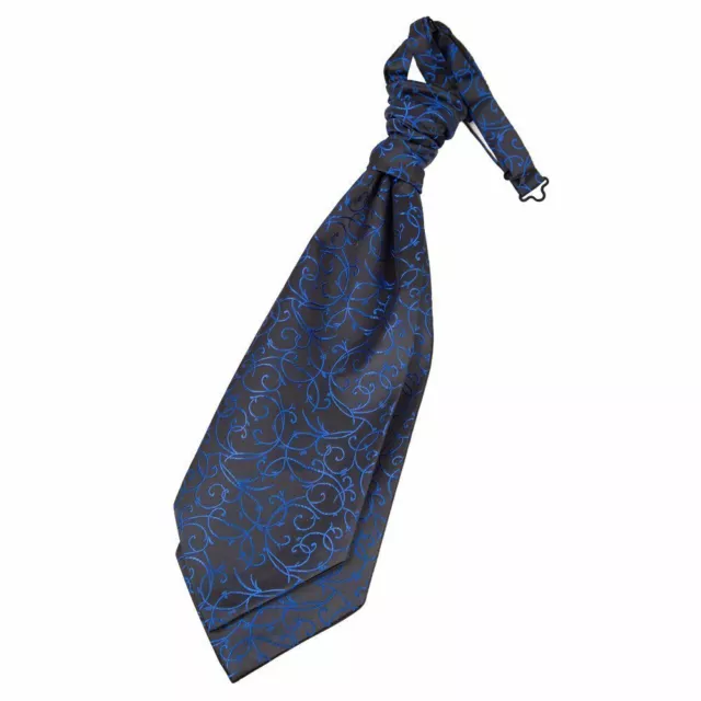 Black Blue Mens Woven Swirl Patterned Wedding Pre-Tied Scrunchie Cravat by DQT