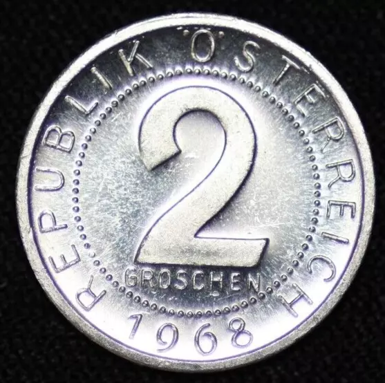 AUSTRIA ~ 1968 ~ 2 Groschen ~ PROOF ~ Quality World Coin ☘️ W-#189 ☘️