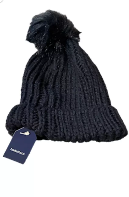 NWT Hat Attack Bryce Knit Beanie With Removable Pom Pom In Black Women’s OS