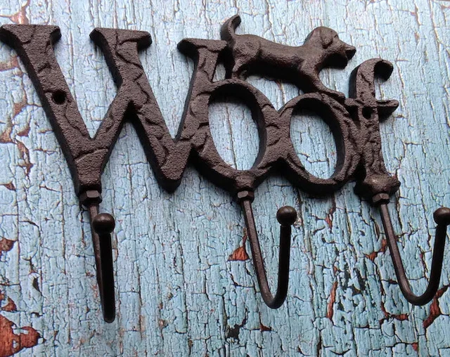 Antique Cast Iron Wall Hooks Woof Dog Style Coat Hat Towel Hanging Hook Rustic