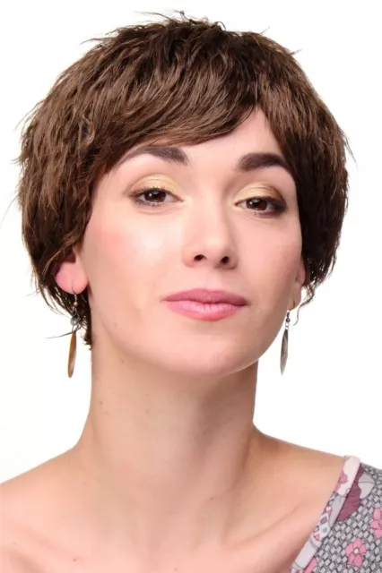 Peluca Mujer Peluca de Pelo Corto Gekreppte Verzwirbelte Mechas Braun WH1509