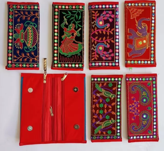 20 Pc Indian Women Wholesale Vintage Wallet 9 Inch Long With 3 Zip Wallet Purse