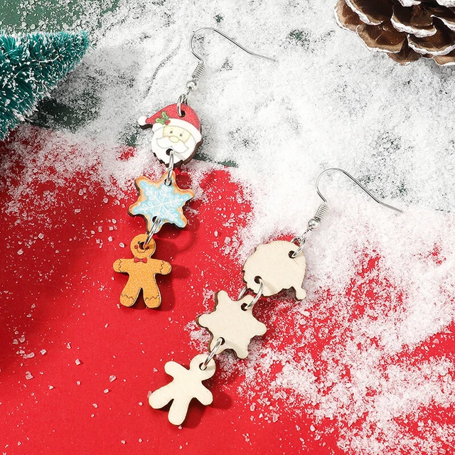 Christmas Earrings Design Is Simple Santa Claus Hat Elk Wood Spliced Tassel