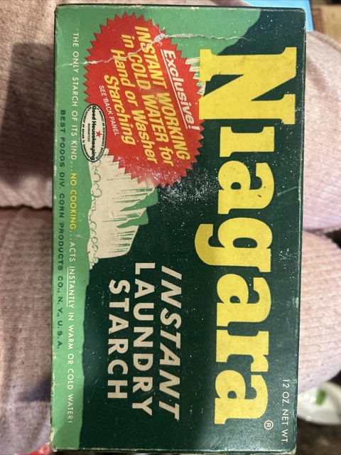 FULL Vintage 1960s NIAGARA Instant Laundry Starch Box 12 oz Green Box Prop