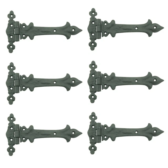 Black Wrought Iron Door Strap Hinge 7" L Spear Tip Flush Mount Pack of 6