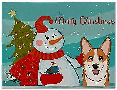 Treasures BB1874PLMT Snowman with Red Corgi Fabric Placemat Washable Placemat Di