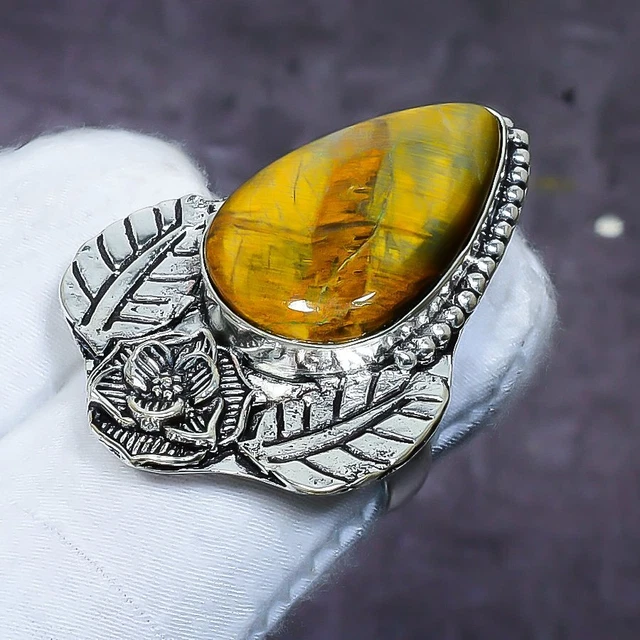 Tiger Eye Gemstone Handmade 925 Sterling Silver Jewelry Ring Size 7 c284