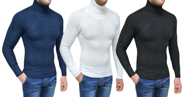 Maglione Dolcevita uomo Invernale casual bianco blu nero pullover a collo alto
