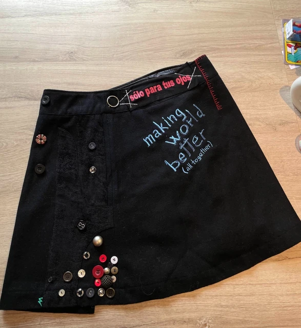 Jupe Asymétrique Brodée Desigual - Taille XS - Bleu Foncé - Neuve Sans étiquettes - Femme