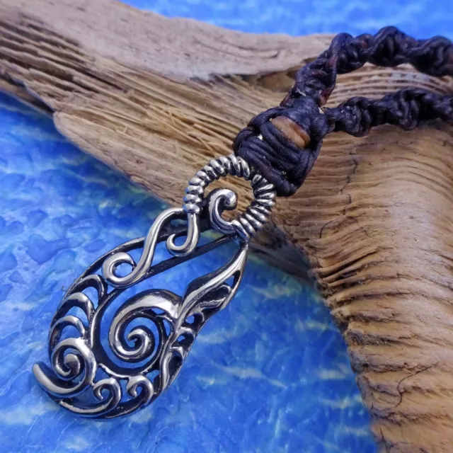 Tattoo Fish Hook Pendant Macrame Necklace Hei Matau Hand 1.25" Tall