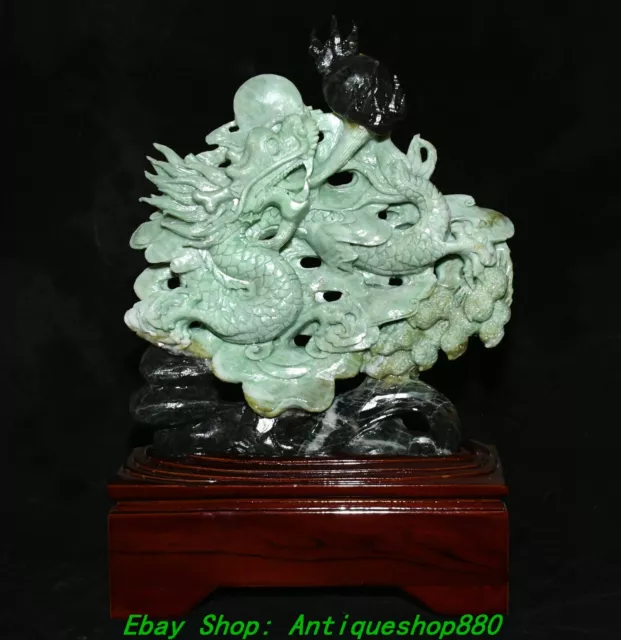15.3''Chinese Natural Dushan Jade Carved Dragon Loong Beast Statue Sculpture
