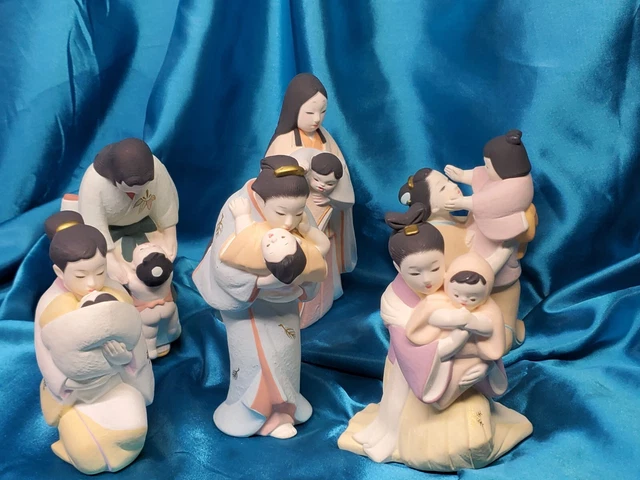 6x lot HAKATA DOLL KAMAKURA, MOTHER & CHILD Asian FIGURINE HAMILTON COLLECTION