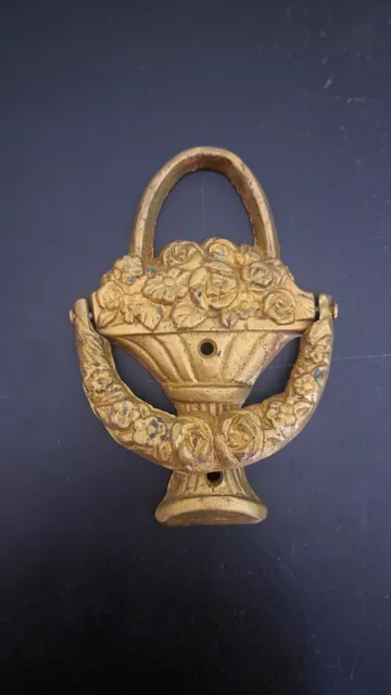 7.5" Vintage Cast Iron Metal Flower Basket Bouquet Door Knocker Beautiful