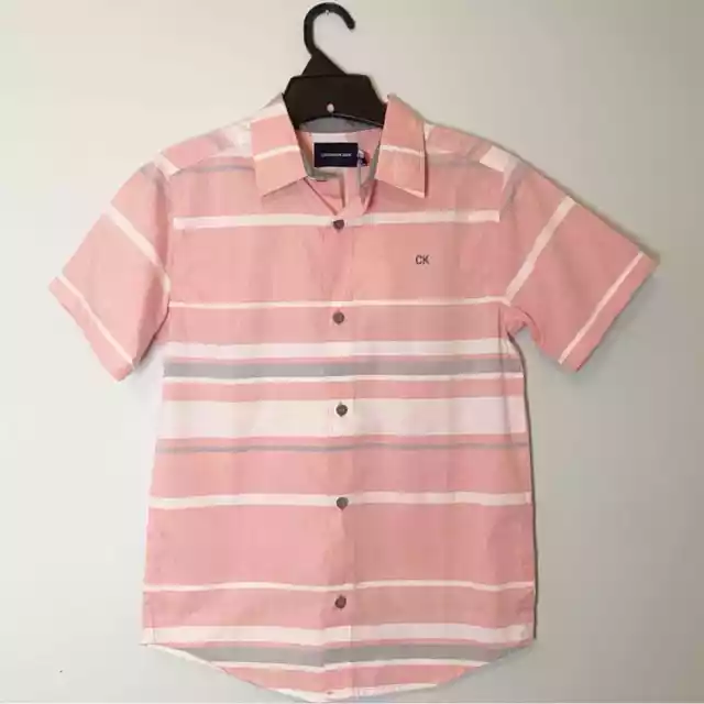 Calvin Klein Boys' Striped Short Sleeve Button Up Shirt NWT Size M 10/12