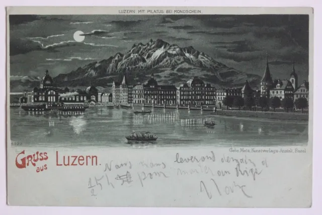 CPA Suisse Gruss aus Luzern mit pilatus bei Mondschein (52017)