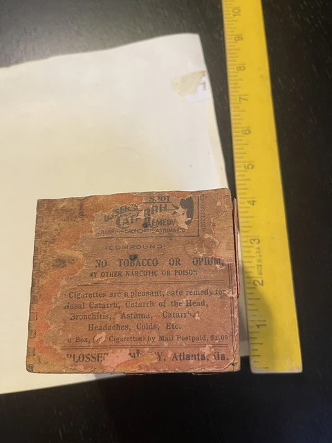 Dr. Blosser’s Catarrh Remedy Cigarettes Old Vintage BOX-NO OPIUM-TOBACCO-POISON