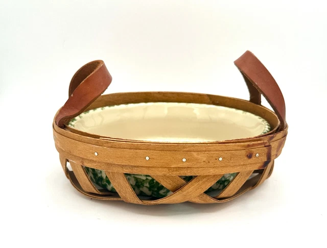 1996 Gerald Henn Roseville OH Green Spongeware Casserole Dish & Carrying Basket