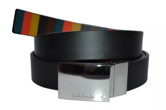 Paul Smith Principal Noir/Brillant Rayure Cut To Fit Ceinture Cuir 76.2cm BNWT