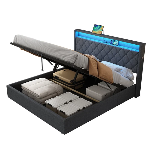 Rothbury Fabric Double Ottoman Bed Frame Neutral